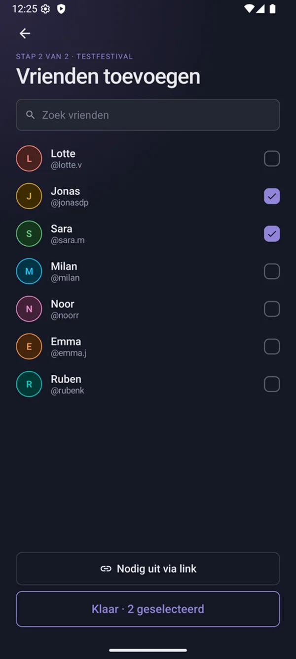 Vrienden selecteren voor een event op Android.